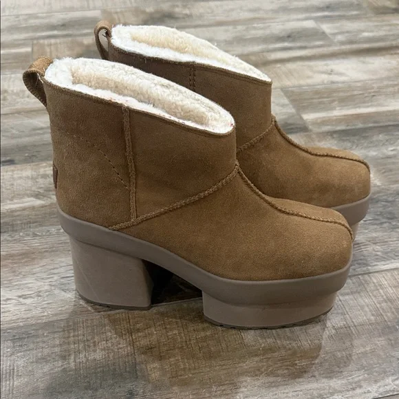 UGG Tan Women's Platform New Heights Suede Mini Boots - Picture 1 of 8